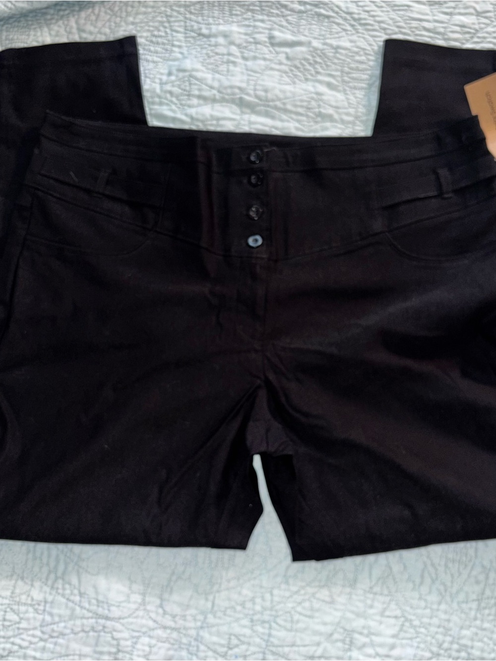 High-Rise Black Ankle Pants with Button-Front Waist